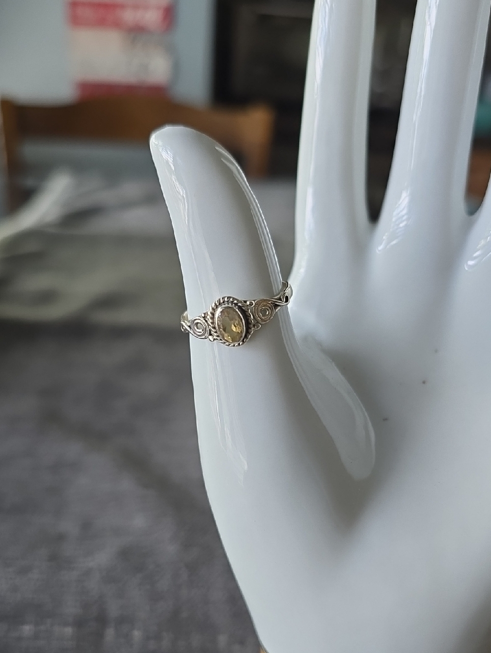 925 Sterling Silver Citrine Swirl Ring~Sz 9.5
